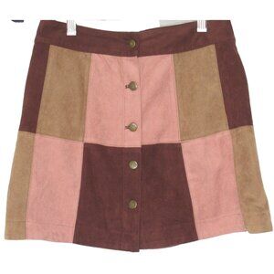 Darlove Jones Patchwork Mini Skirt Faux Suede Office Siren Y2K Small Brown Mauve